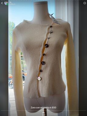 Zara Pale Cream Asymmetrical Button-Front Cardigan